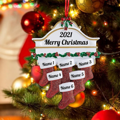 Amlion Personalized Ceramic Christmas Stocking Ornaments, Family of 2-8, Custom Names, Traditional Style, Christmas Occasion