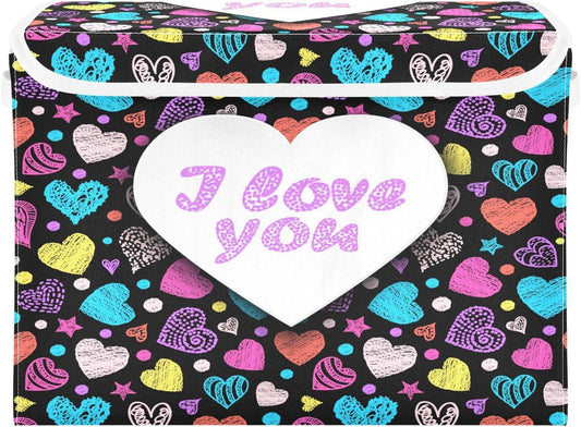 susiyo Colorful Valentines Heart Dark fabric storage baskets with lids,Collapsible Storage Boxes,Foldable storage boxes with handles for Home,Office,Closet Organization