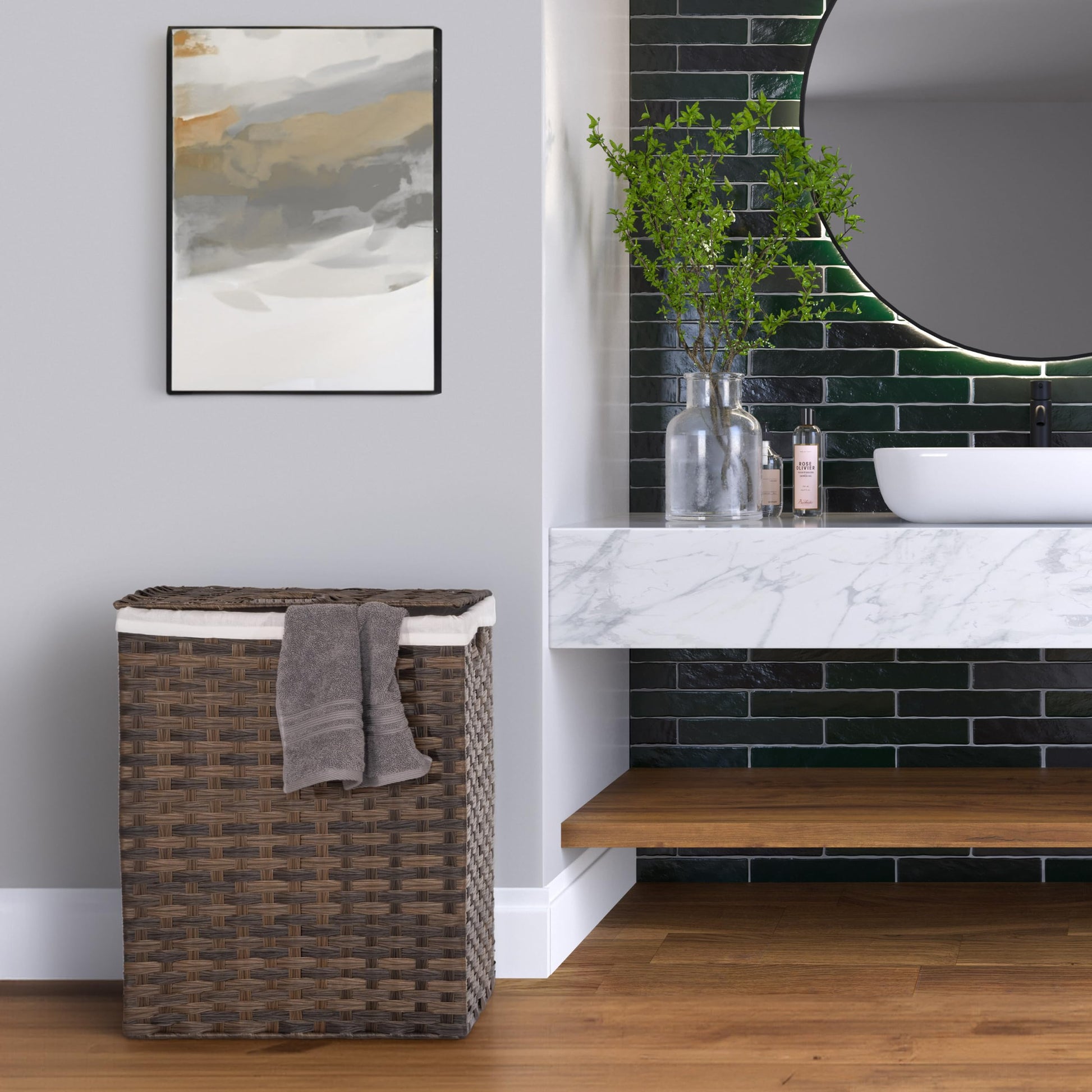 Seville Classics Premium Handwoven Portable Laundry Bin Basket with Carrying Handles, Household