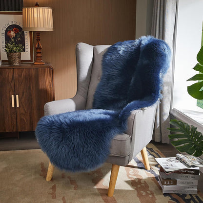 AMTOVO Faux Sheepskin Rug, Dark Blue Ultra Soft Fluffy Shag Area Rug, 2 x 6 ft Faux Fur Rug for Bedroom Sofa Throw Cushion Room Decor, Sheepskin