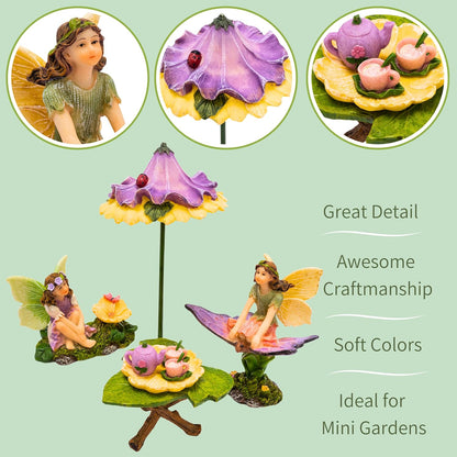 PRETMANNS Fairy Garden Accessories - Adorable Fairies for Gardens, Cute Miniatures with Furniture Kit