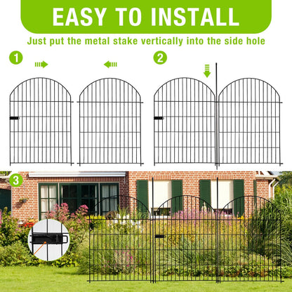 Tall Garden Fence Animal Barrier with Gate,36 in(H) 14 Panels Garden Fences Total 32ft(L) No Dig Temporary Dog Fence for Outdoor Yard, Rustproof Metal Wire Tall Decorative Fencing