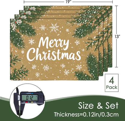 MANSPHIL Brown Christmas Placemats Set of 4 - Farmhouse Snowflake Cotton Faux Linen Cloth Place Mats Heat Resistant Washable Table Mats for Dining Kitchen - 13x19 Inch