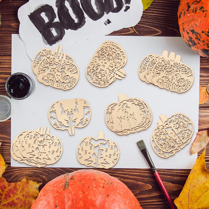 COCHIE DIY 3D Halloween Pumpkin Wood Crafts to Paint for Kids Adults, Paintable Unfinished Wooden Slices for Craft, Cutouts Ornaments for Painting Decorations (24 PCS)