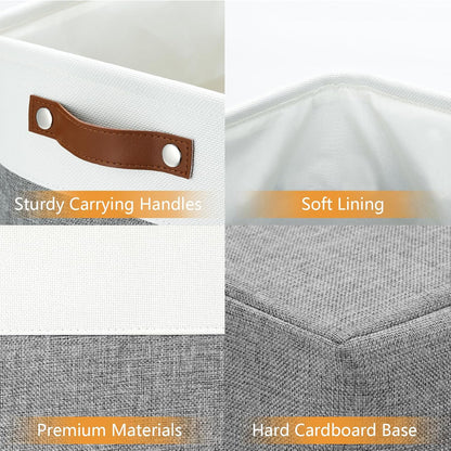 DULLEMELO Storage Baskets 17 inch Large Basket for Blanket Living Room, Foldable Storage Bins Baskets for Organizing [3 Pack] Blanket Storage Baskets Organizer for Home,Office,Closet(White&Grey)