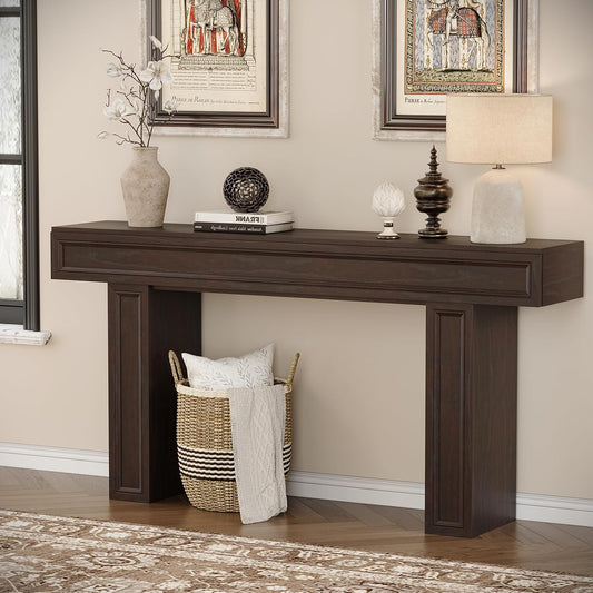 Rresyet 63 Inch Long Console Table, Sofa Table Behind Sofa, Wooden Entryway Table, Farmhouse