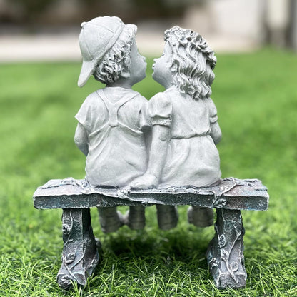 Elenon Boy and Girl Garden Statue Outdoor Decorative, Couple First Kiss Garden Sculpture for Yard Patio Art Flower Bed Decoration, 8 1/4" L x 4 3/4" W x 9" H