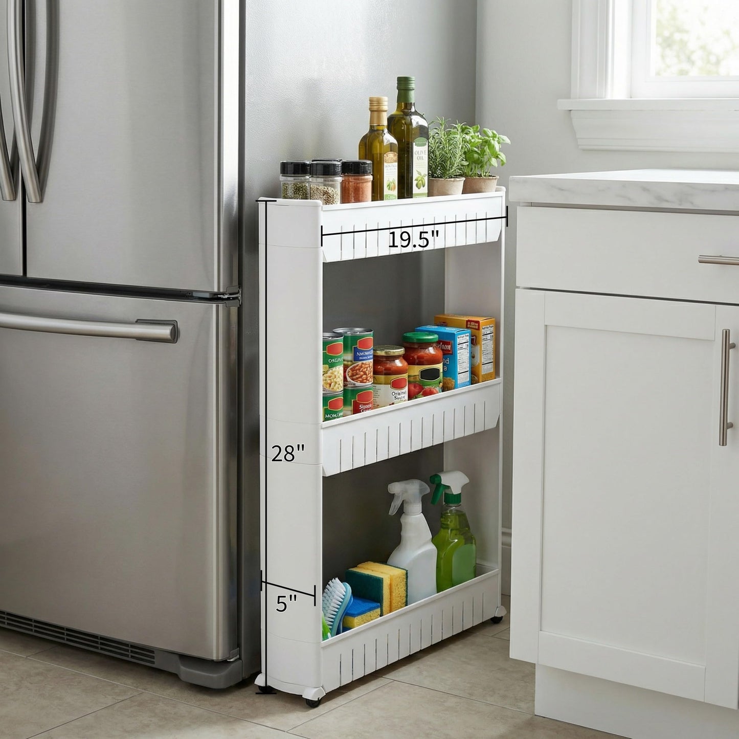 Lavish Home 3 Tier Shelf Rolling Cart - Narrow-Space Kitchen or Bathroom Shelf Organizer Cart