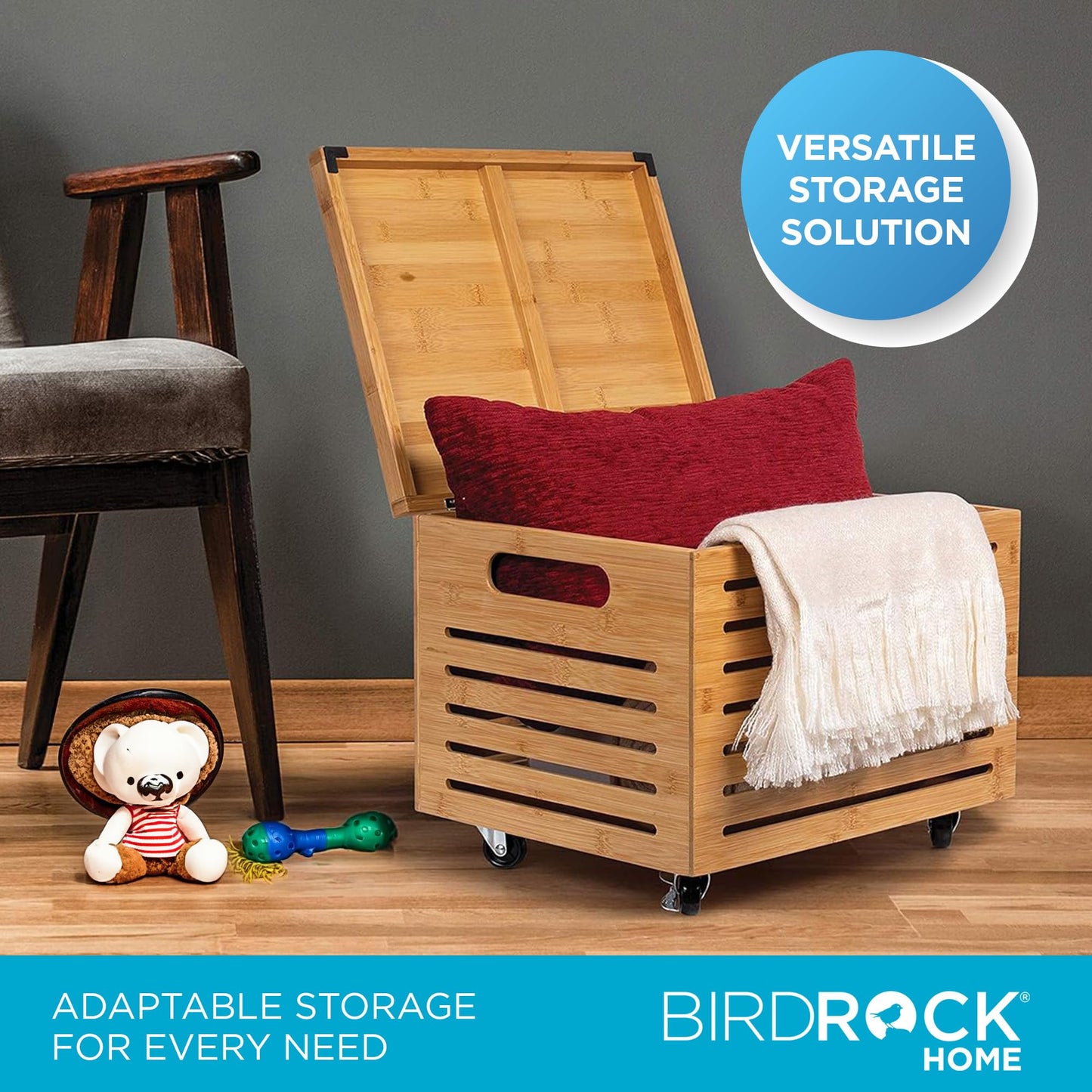 BIRDROCK HOME Rolling File Storage Organizer Box with Lid - Bamboo Decorative Wood Hanging File Box