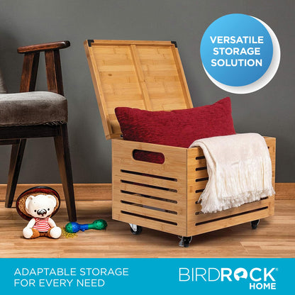 BIRDROCK HOME Rolling File Storage Organizer Box with Lid - Bamboo Decorative Wood Hanging File Box