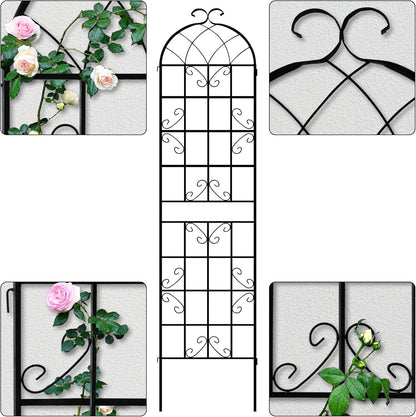 LZRS 4 Pack 87x20in Rustic Iron Arch Decoration Garden Trellis with Black Metal Coating – Perfect for Supporting Climbing Plants Outdoor, Roses, Vines, Flowers, and Vegetables.