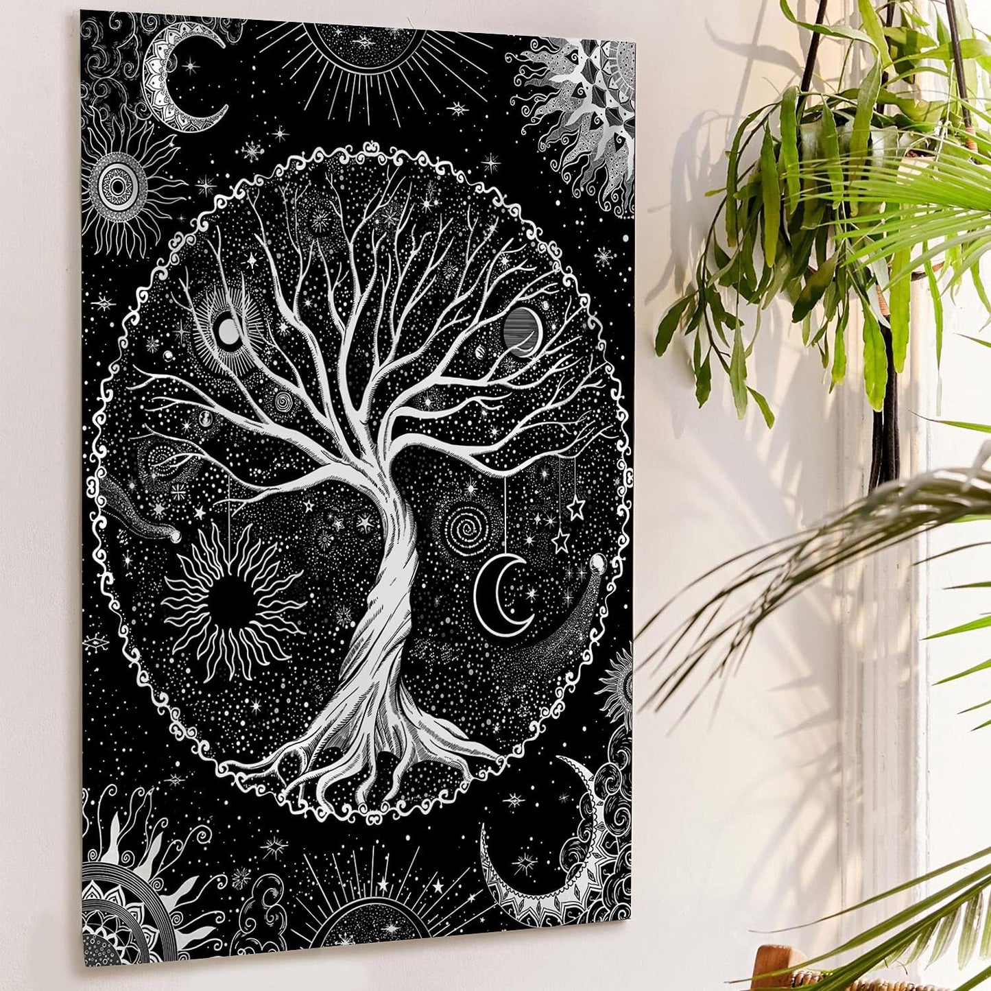 Lunerfex Tree of Life Tapestry Black and White Tapestry Mystical Sun and Moon Tapestries for Bedroom and Living Room Decor Black Tree 44×60 Inches