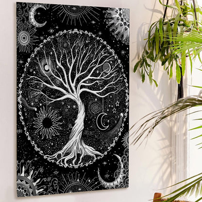 Lunerfex Tree of Life Tapestry Black and White Tapestry Mystical Sun and Moon Tapestries for Bedroom and Living Room Decor Black Tree 44×60 Inches