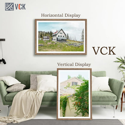 VCK 27x40 Poster Frame 3 Pack - Brown Walnut, Natural Textured Solid Wood Picture Frame, Wall Mounting Hanging