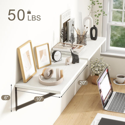 Fun Memories 20 Inch Floating Shelves for Wall, White Bathroom Shelves Set of 2, 10 Inch Deep Wall Shelf for Bedroom, Kitchen, Large Home Decor Shelves Farmhouse Storage Shelf