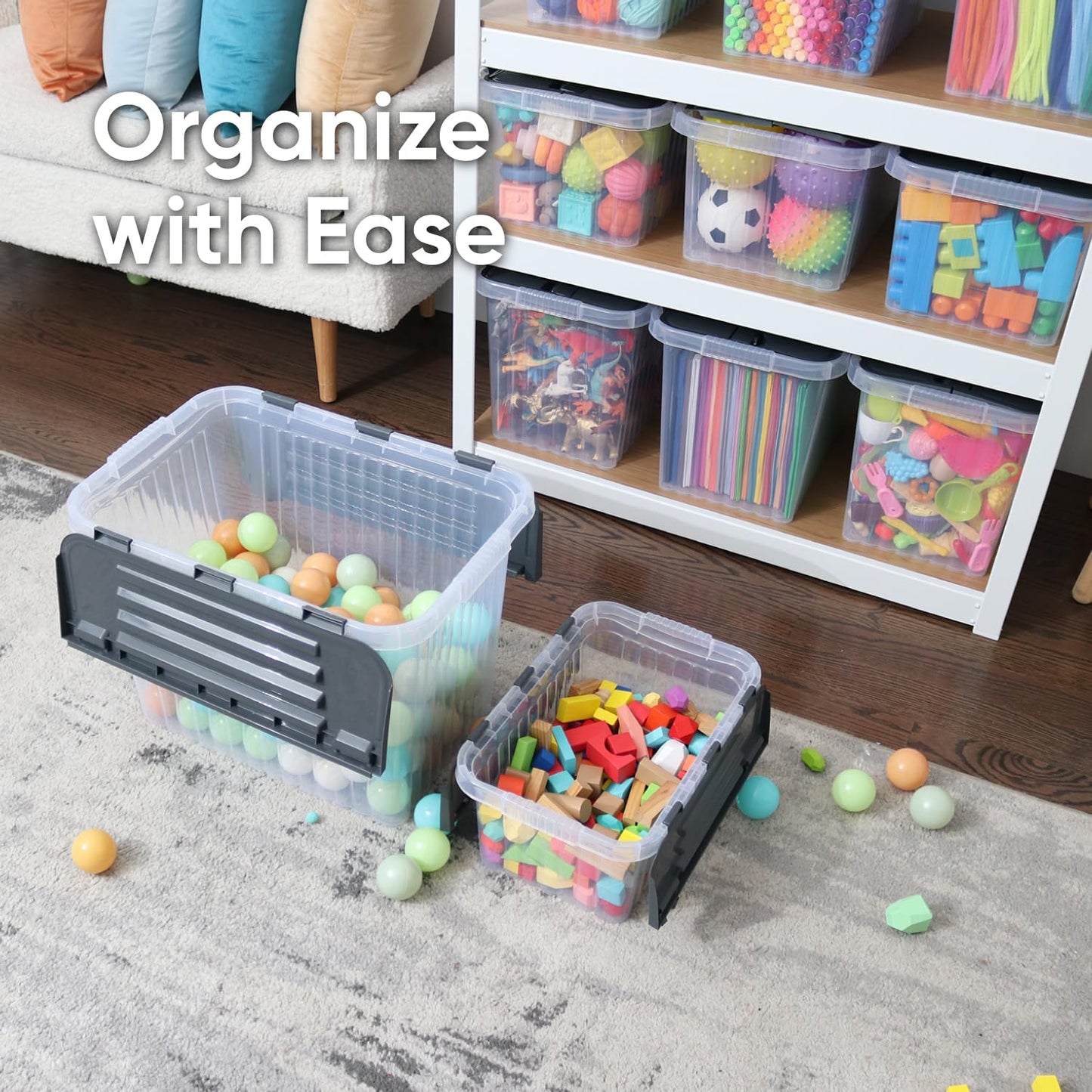Superio Storage Box with Hinged Lids, Plastic Container Bins for Organizing with Attached Lid