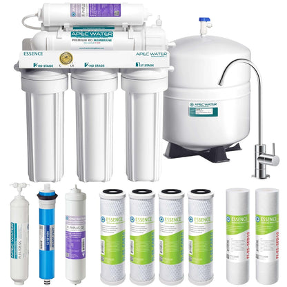 APEC Water Systems ROES-PH75 Essence Series Top Tier Alkaline Mineral pH+ 75 GPD 6-Stage Certified Ultra Safe Reverse Osmosis Drinking Water Filter System with Extra High Capacity Filter Set Stage 1-3