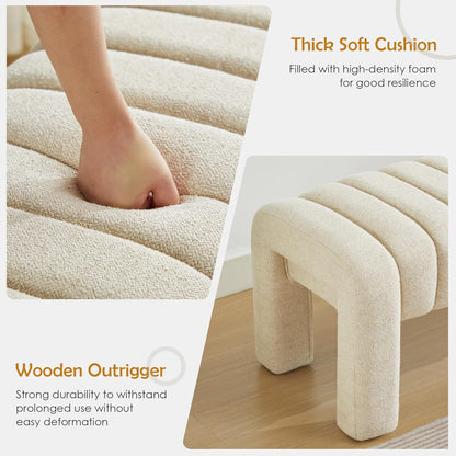 63" Bedroom Bench, Upholstered Entryway Bench, Modern End of Bed Ottoman with Solid Wood Legs and Adjustable Foot Pegs for Entryway, Dining Room and Living Room (Beige Linen)