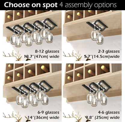 Bariboo Wine Glass Storage Case – Hang 8-12 Glasses on Your 18.7 x 9 x 1.7 In., Dust-Free Wine Glass Holder – Under-Shelf & Under-Cabinet Wine Glass Holder Rack with Assembly Manual & Video