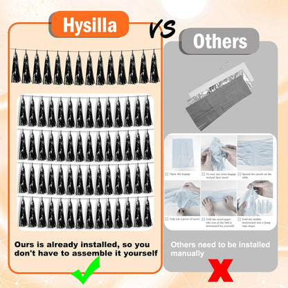 3P Black Foil Fringe Metallic Tassel Streamers Banner Tassel Garland for Parade Floats, Bachelorette, Wedding, Birthday, Halloween, Christmas, Bridal/Baby Shower Party Decorations