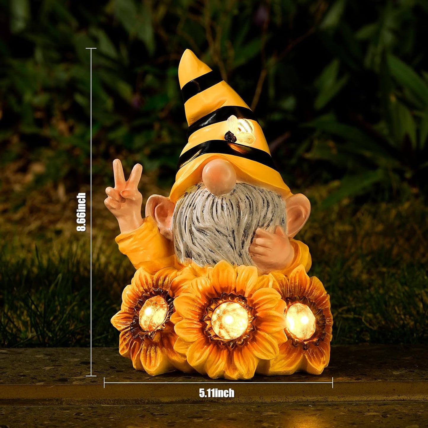 Garden Sculptures & Statues Resin Summer Bee Gnome with Sunflower, Outdoor Funny Decoration Solar Light Figurine Gifts for Yard, Patio Decor for Mom