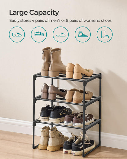 SONGMICS Shoe Rack, 3-Tier Shoe Organizer, Metal Storage Shelf, Upright or Upside Down, for 4-8