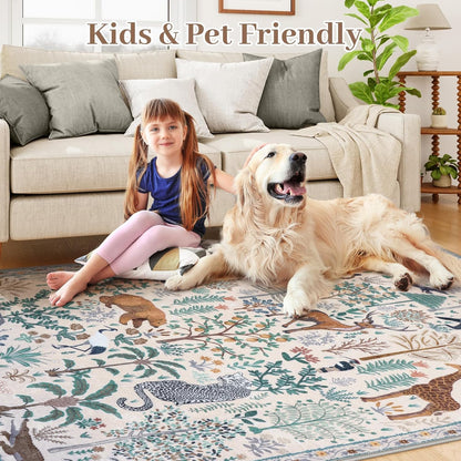 OJIA Jungle 8x10 Area Rugs for Living Room Bedroom Large Washable Rugs, Thin Modern Nursery Rug Non-Shedding Kids Playroom Rug Stain Resistant Large Carpet Neutral Rugs for Kids Room Dining