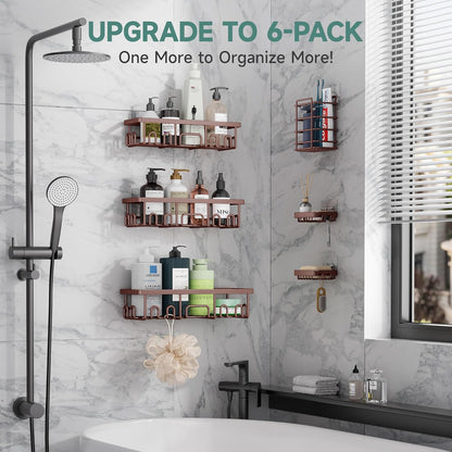 Veken Shower Caddy 6-Pack, No Drilling & Rustproof, Waterproof Adhesive Shelves Rack with Soap Holder, Large Capacity Bathroom Organizers and Storage, Wall-Mounted Kitchen & Home Decor