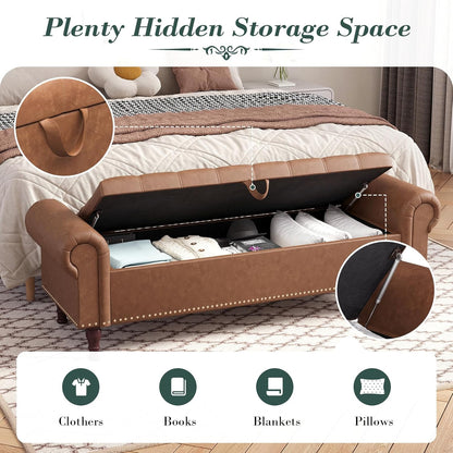 Apicizon 60”Ottoman with Storage, Queen Size End of Bed Storage Bench with Tufted Button, Upholstered Sitting Bench for Front Door Entrance,Bedroom,Dining Room, Entryway，Vintage Brown