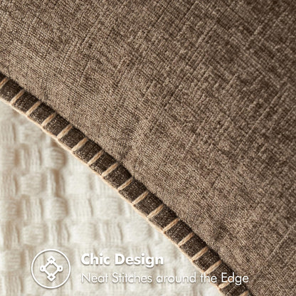 MIULEE Pack of 2 Couch Throw Pillow Covers 24x24 Inch Brown Farmhouse Decorative Pillow Covers with Stitched Edge Soft Chenille Solid Dyed Spring Pillow Covers for Sofa Bed Living Room