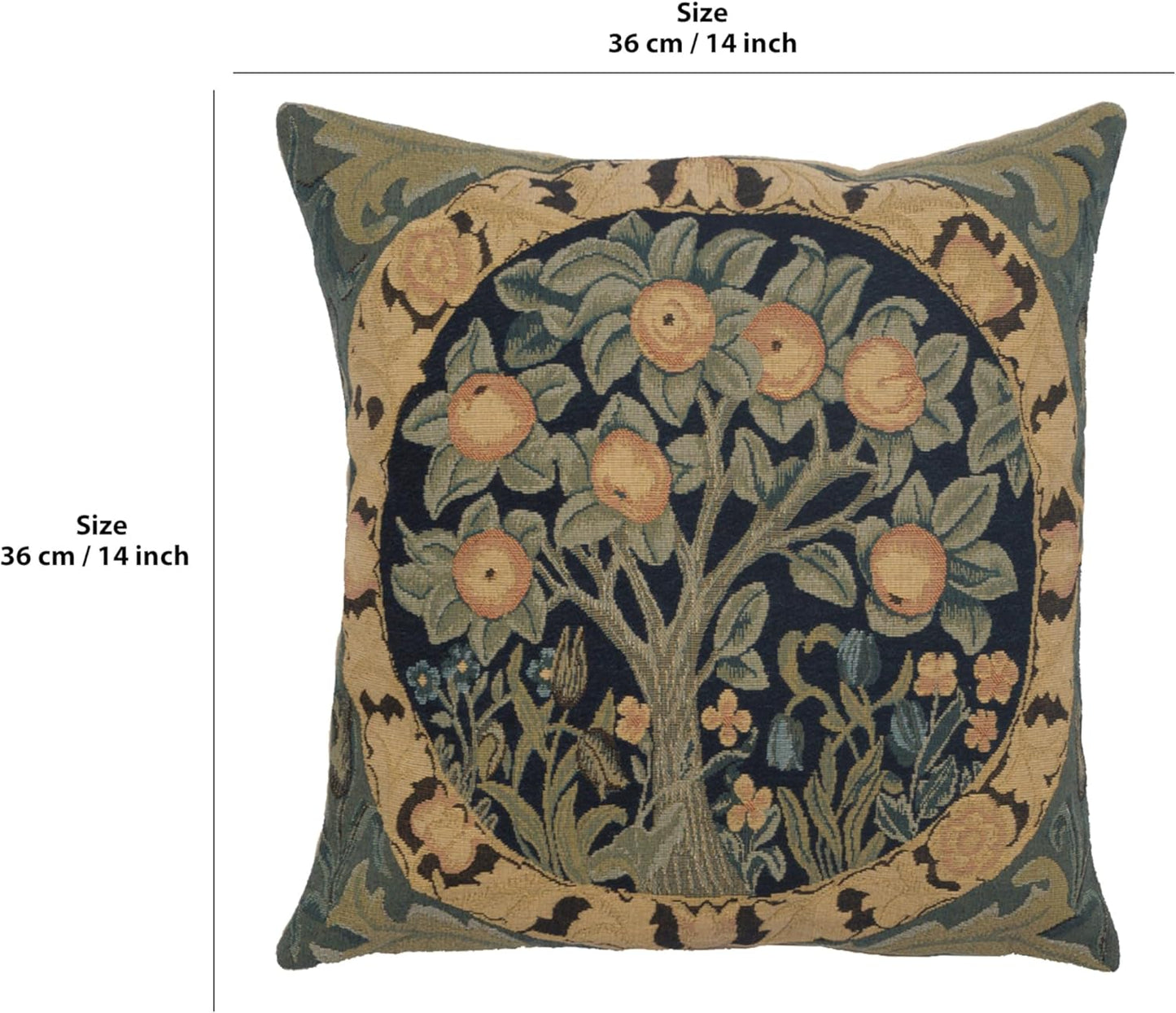 Charlotte Home Furnishings Throw Pillow Covers, Decorative Boho Pillow Covers for Couch, Living Room, Orange Tree Square Cushion Cases 14x14 in, European Cotton Jacquard Woven for Cozy Bedroom Decor