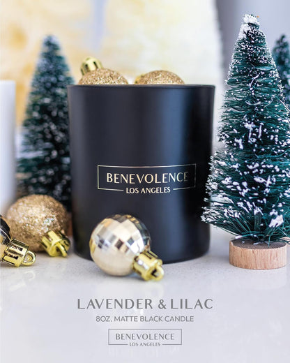 Benevolence LA Lavender & Lilac Scented Candle | Soy Candles, Black Candle for Home | Gifts for Women and Men | Home Fragrance | Aromatherapy | Bathroom Freshener | 8oz, 45 Hour Burn