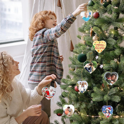 Personalized Christmas Ornaments 2025, Double-Side Custom Christmas Ornament, Heart Ceramic Photo Ornament Christmas Tree Decorations for Kids, Mom, Dad, Family, Loved One