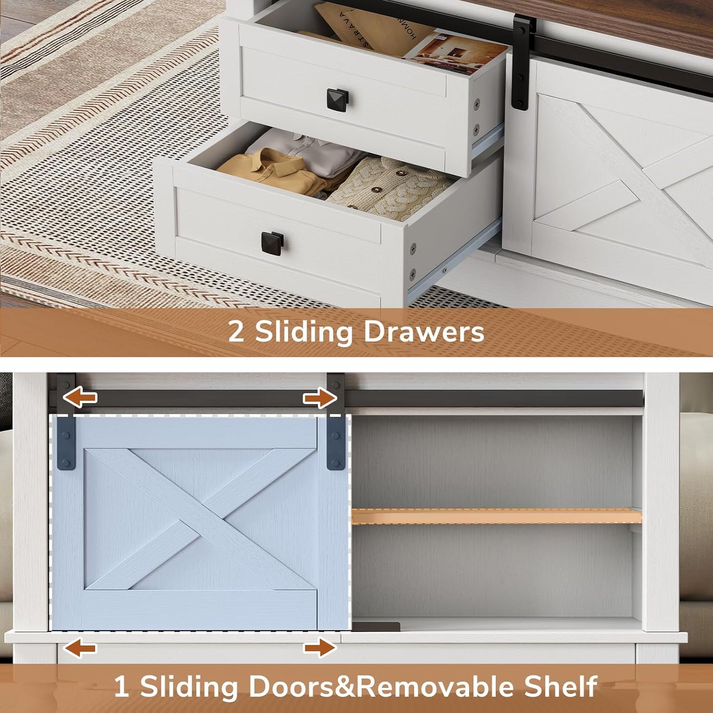 31.5" Lift Top Coffee Table with Storage, Farmhouse Coffee Tables for Living Room, Square Coffee Table with Large Hidden Storage Compartment, 2 Drawers & Removable Shelves, White