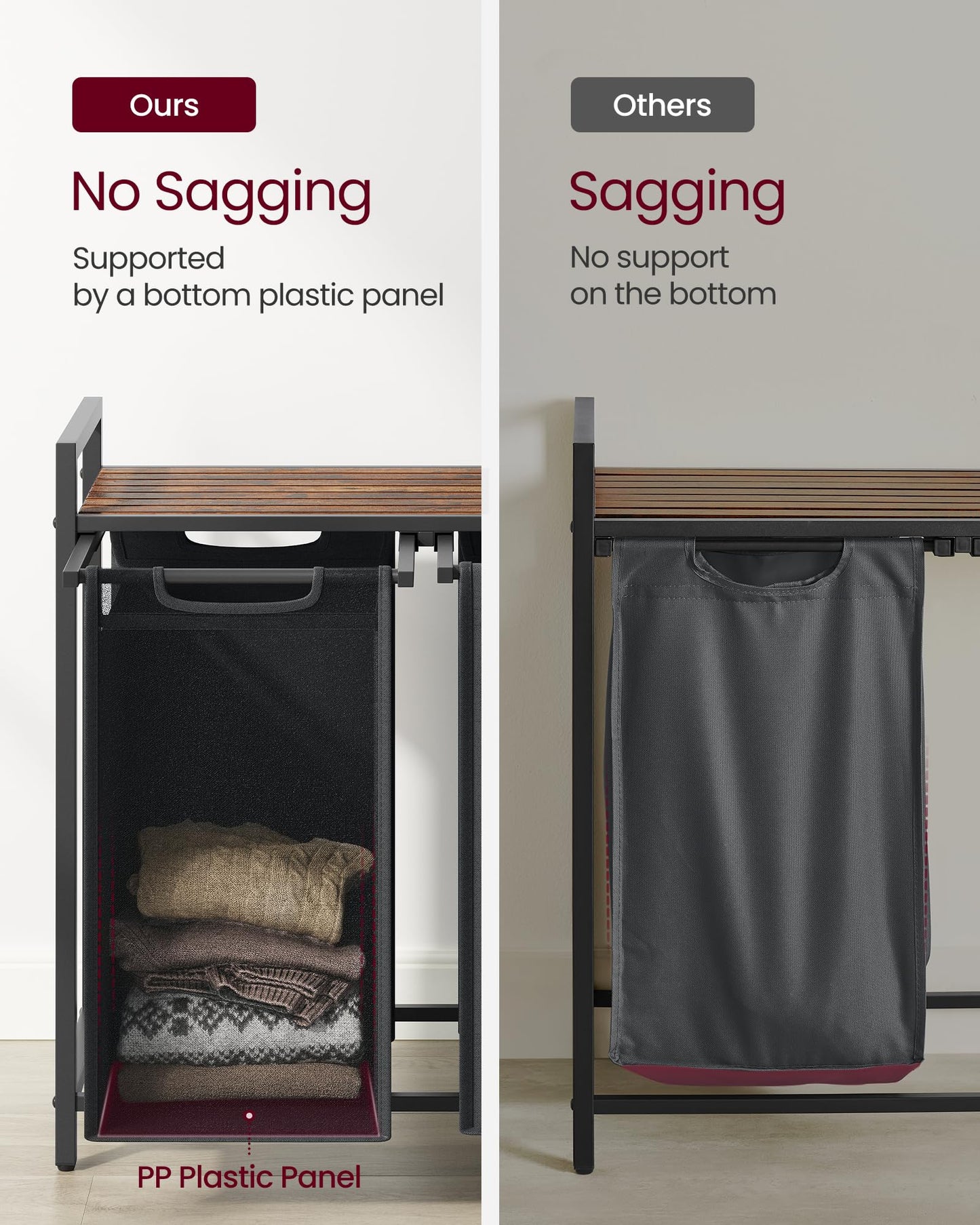 VASAGLE Laundry Hamper, Laundry Basket, Laundry Sorter with 2 Pull-Out and Removable Bags, Shelf