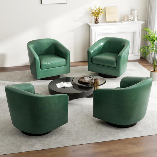Swivel Barrel Accent Chair, Modern Round Faux Leather Arm Chair for Living Room, Bedroom, Comfy