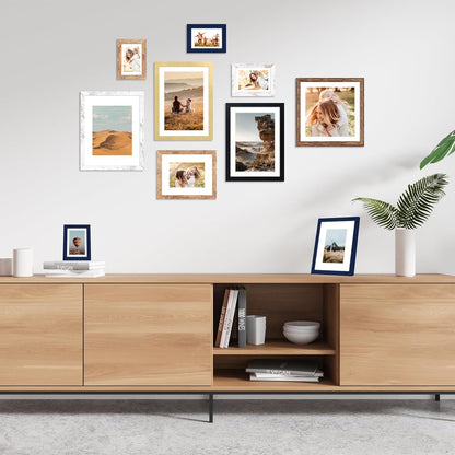 10x14 Picture Frame Set of 4, 10 x 14 Wood Photo Frames with Mat for 8x12 or 30x40cm Diamond Painting Art, Wooden Frame with Real Glass Cover for Wall and Tabletop Display,Brown