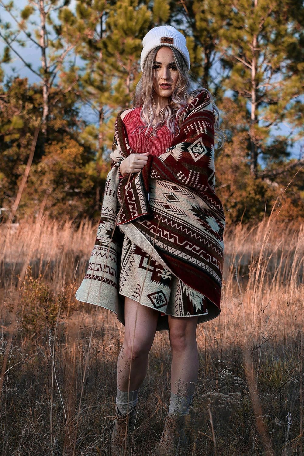 Inca Aztec Throw, Queen, King Blanket | Southwest Indian Navajo Boho Style | Native Cover for Camping, Bedding, Couch, Vanlife | Faux Alpaca, Lightweight, Hypoallergenic (Vinincunca Maroon, King)