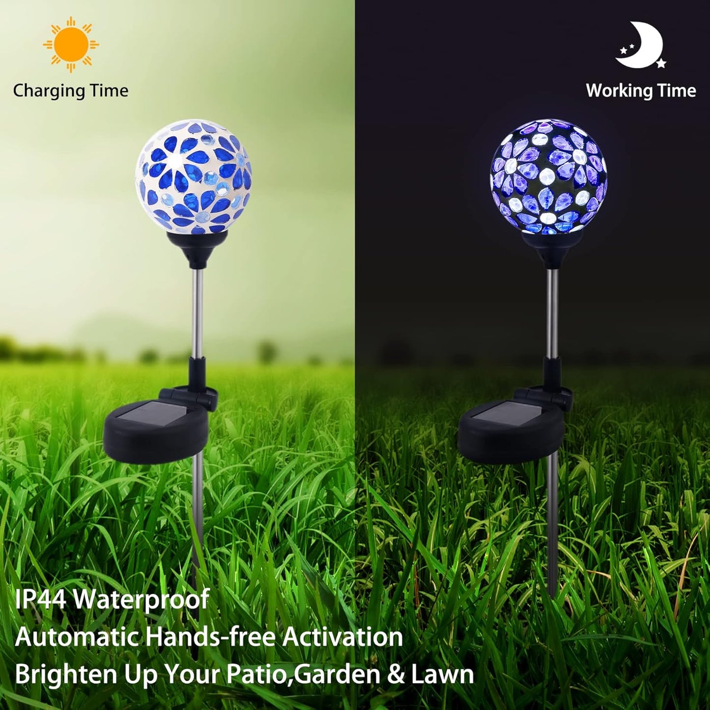 WNP Solar Garden Decorative Stakes Blue Outdoor Waterproof Mosaic Solar Powered Flower Petal Ball Light Colorful Glow for Yard Pathway Great Gift for Mom and Girls