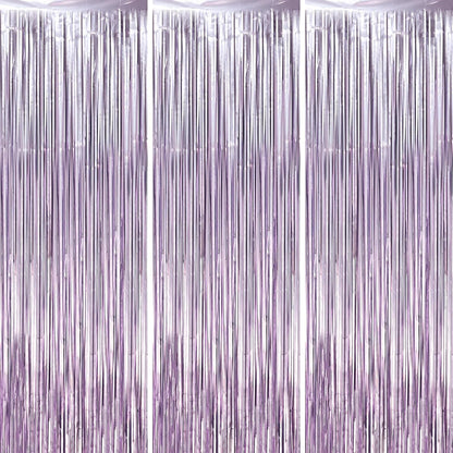 3 Pack 3.3 x 8.2 ft Light Purple Foil Fringe Backdrop Curtains, Tinsel Streamers Party Decorations, Fringe Backdrop, Door Shimmer for Baby Shower or Birthday Party