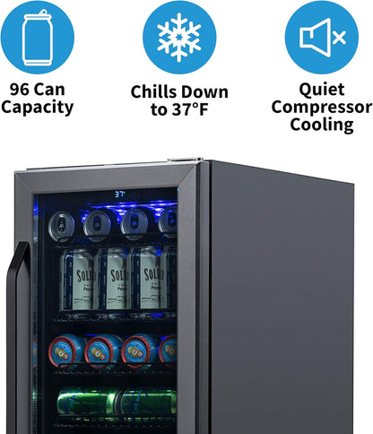 Newair 24" Wine and Beverage Refrigerator 20 Bottle and 70 Can Capacity, Built-in or Freestanding Cooler, Dual Zone Fridge in Stainless Steel with Splitshelf