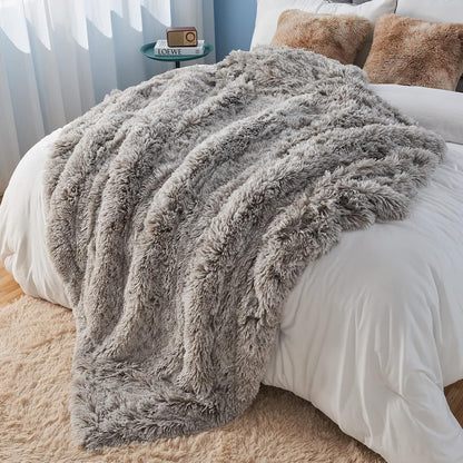 GONAAP Fuzzy Faux Fur Throw Blanket Twin Size Frosty Grey Super Soft Cozy Plush Fuzzy Shaggy Blanket for Couch Sofa Bed (Frosty Grey, Twin(60"x80"))