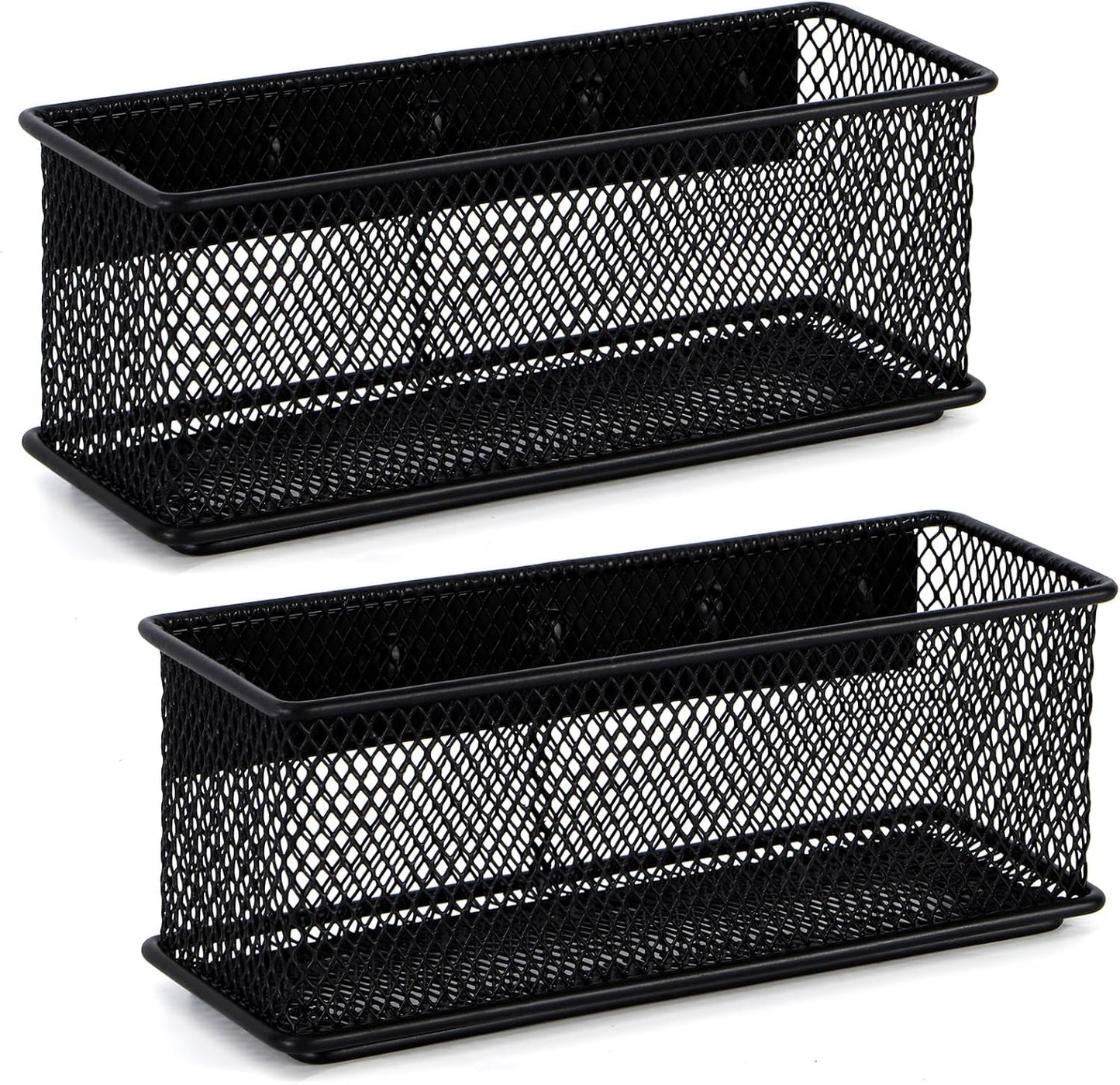 6.29'' × 2.28'' × 2.48 Black Magnetic Basket for Refrigerator Magnetic Pen Holder Locker Organizer for Home Office Accessories Magnetic Basket for Whiteboard，Set of 2