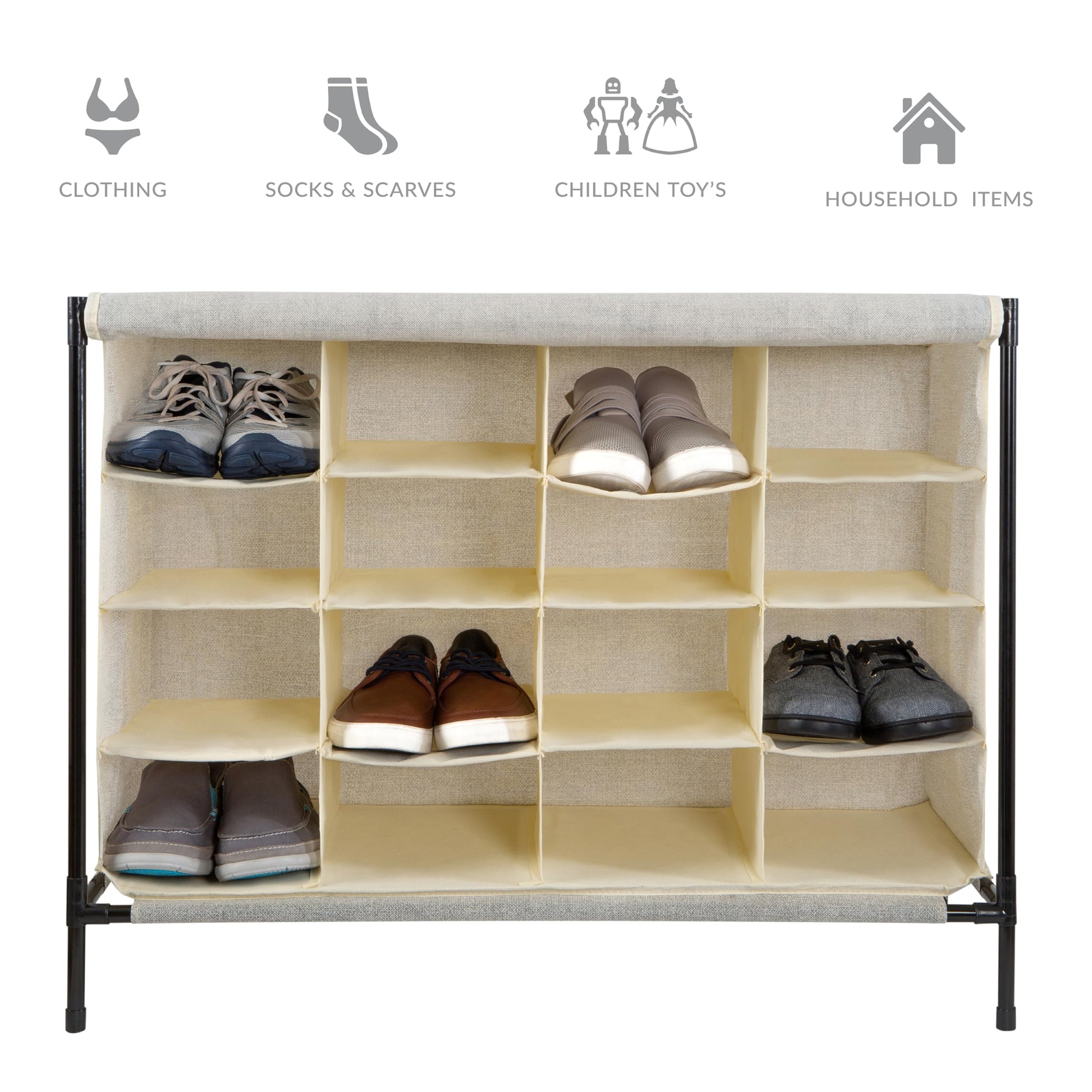 Simplify 16 Pair Shoe Rack with Cover | Stackable | Storage & Organization | Closet | Bedroom |