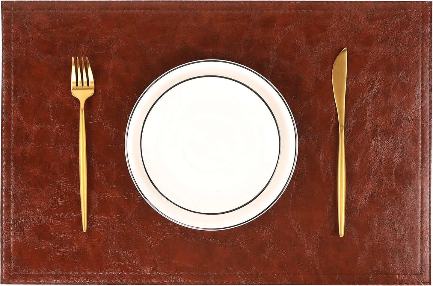 Jovono Waterproof PU Placemats, Faux Leather Dining Table Mat, Set of 8, Easy to Wipe Off Scrub Vinyl Mat, Heat & Stain Resistant for Office Conference Table, Home Décor Brown