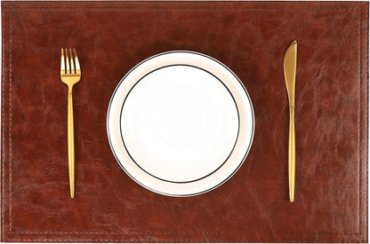 Waterproof PU Placemats, Faux Leather Dining Table Mat, Set of 6, Easy to Wipe Off Scrub Vinyl Mat, Heat & Stain Resistant for Office Conference Table, Home Decor