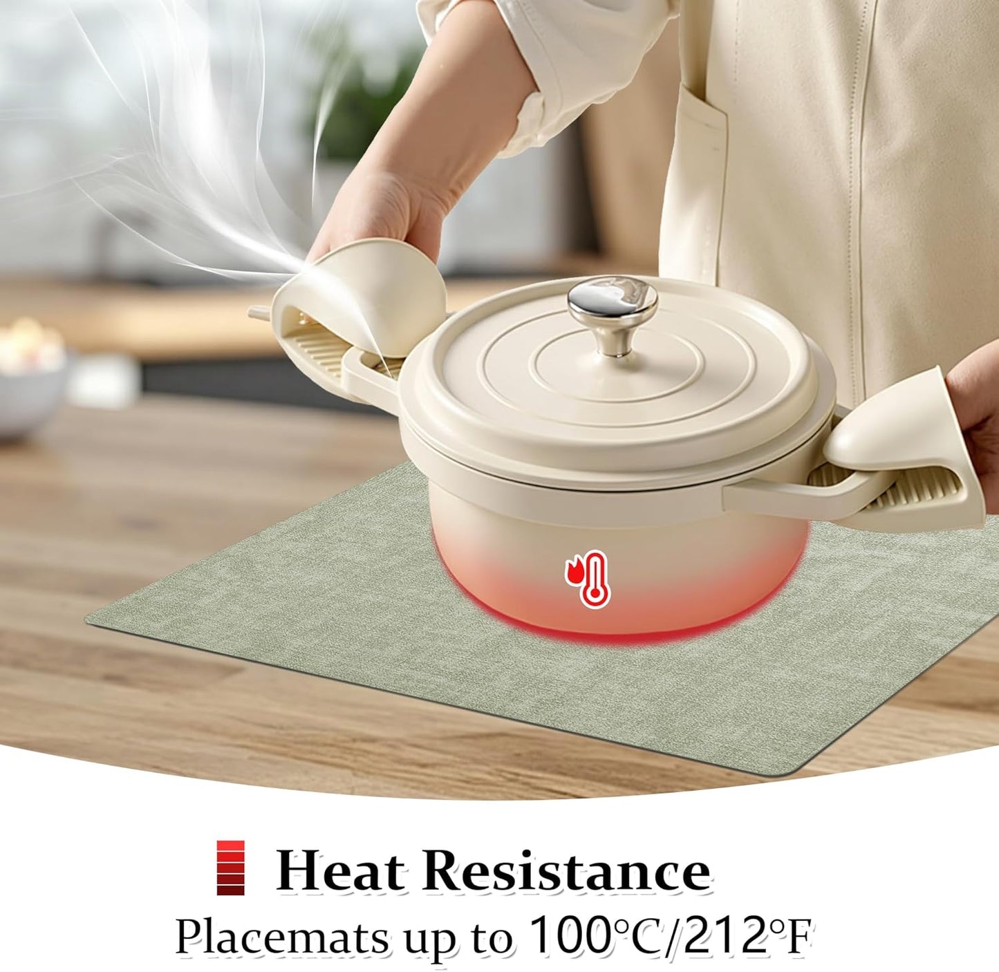 FROMHEART Faux Leather Placemats Set of 6–Waterproof,Heat/Oil Stain-Resistant PU Table Mat–Reversible,Non-Slip,Easy to Clean Place Mats for Kitchen,Dining,Indoor/Outdoor,(Light Green,11.8" x 17")