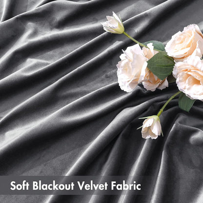 MIULEE Grey Velvet Curtains Thermal Insulated Blackout Curtain Drapes for Bedroom Living Room Darkening 63 Inches Long Curtains Panels Rod Pocket Set of 2