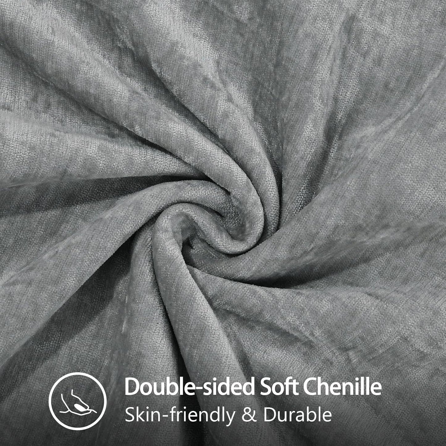 decorUhome Chenille Soft Throw Pillow Covers 18x18 Set of 2, Farmhouse Velvet Neutral Decorative Euro Pillow Covers with Stitched Edge for Couch Sofa Bed Home Decor, Neutral Gray