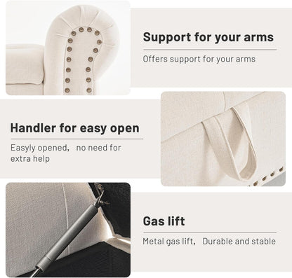 Furniliving 51” Storage Benches, End of Bed Bench with Button-Tufted Large Upholstered Storage Ottoman Linen Window Bench with Storage Shoe Cabinet Bench, for Bedroom, Entryway, Closet, Beige